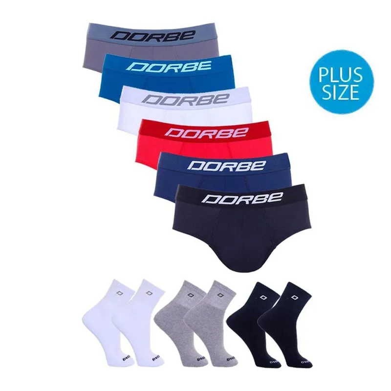Kit 6 Cuecas Slip Microfibra Dorbe Plus Size + 6 Pares Meia Cano Curto