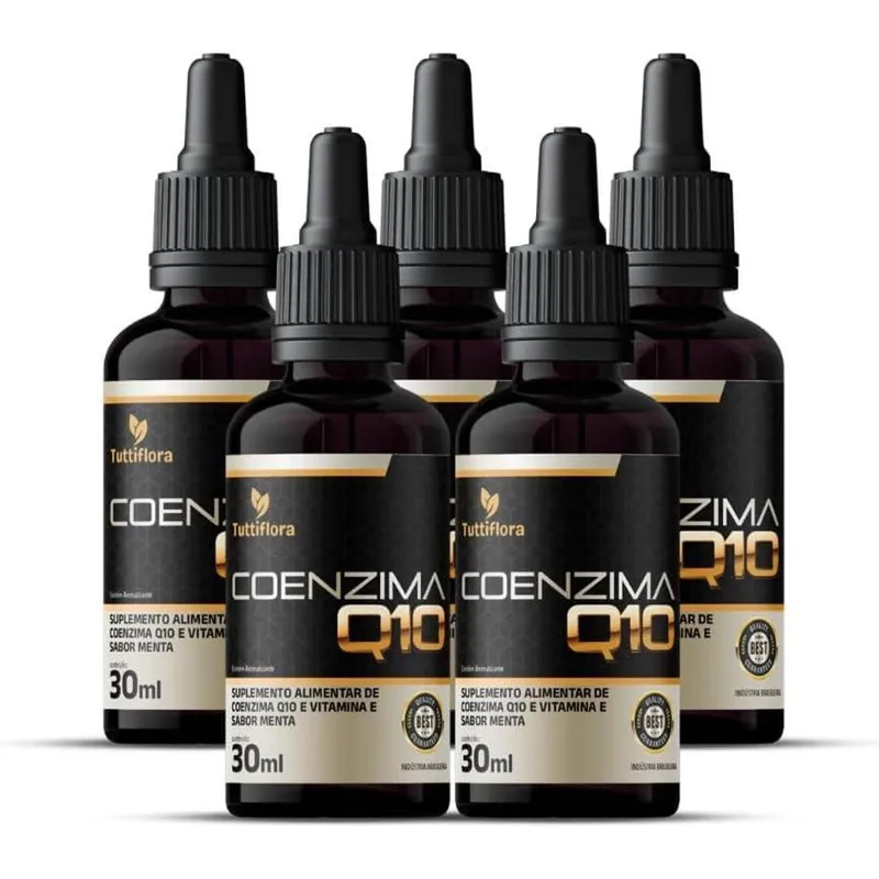 5x Coenzima Q10 100mg Por Porção (Ubiquinona) com Vitamina E Gotas Sabor Menta 30ml TuttiFlora