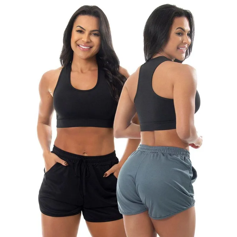 Kit 2 Short Fitness Academia Corrida Treino Feminino Bolso