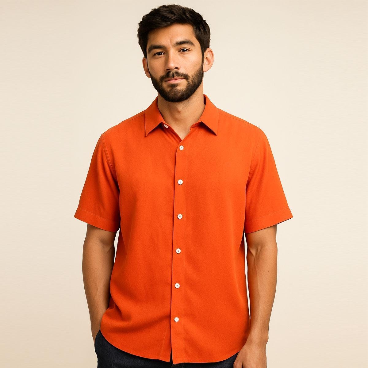 Camisa Masculina De Botão Casual Manga Curta Viscose Cor:;Tamanho:P