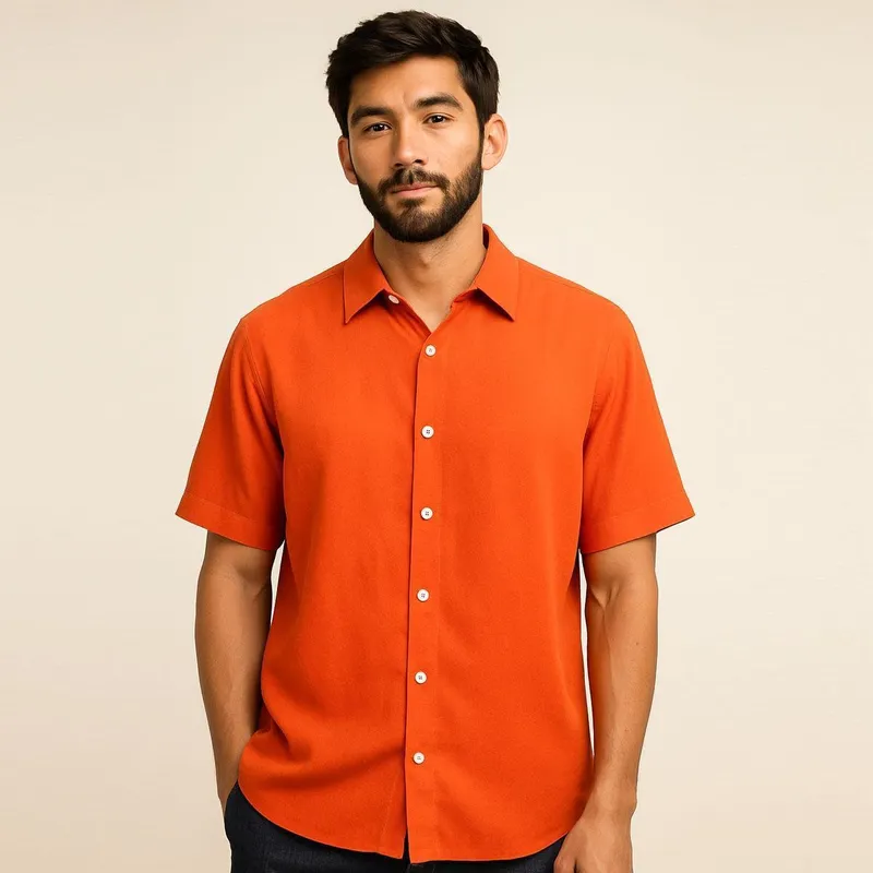 Camisa Masculina De Botão Casual Manga Curta Viscose Cor:;Tamanho:P