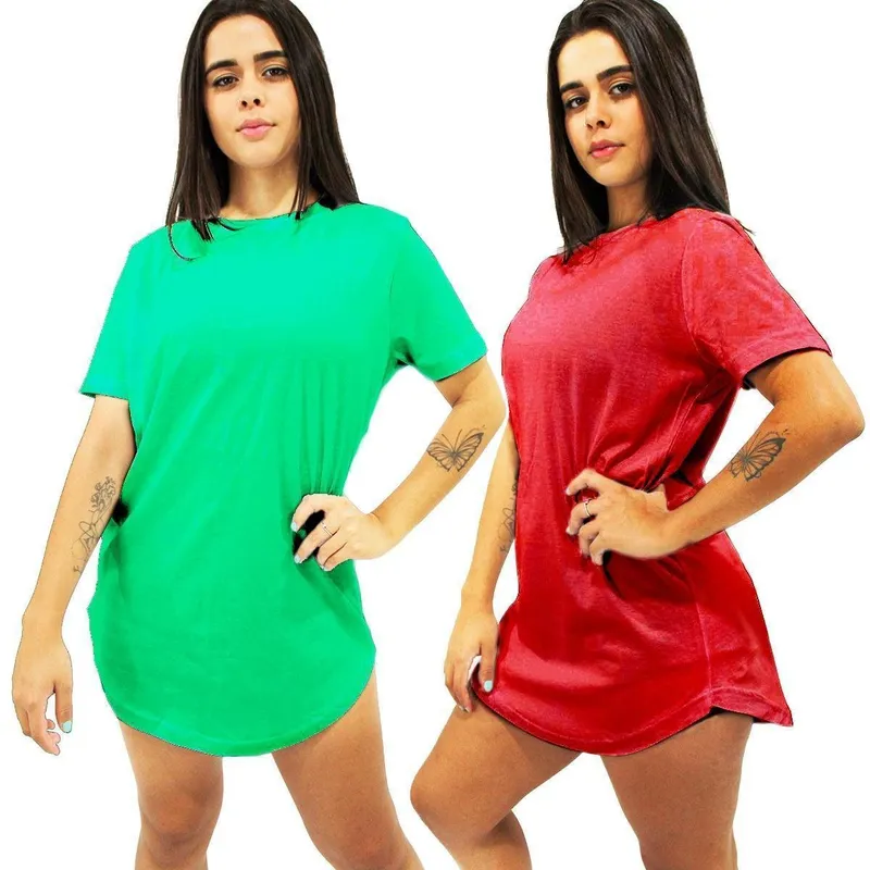 Kit 2 Camisetas Algodão Longline Feminina Blusa Sobre Legging Academia