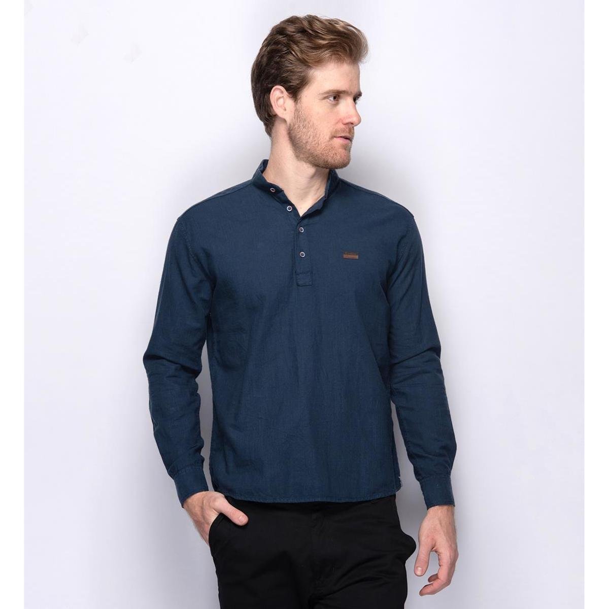 Bata Masculina Camisa Gola Padre Linho Algodão Manga Longa
