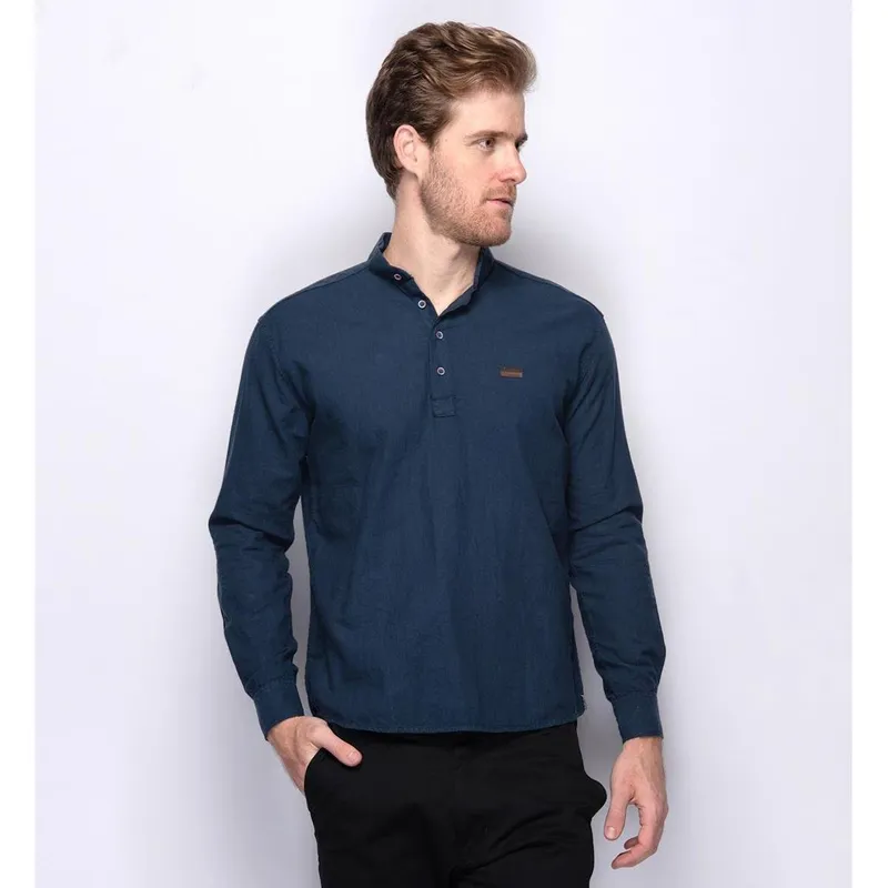Bata Masculina Camisa Gola Padre Linho Algodão Manga Longa