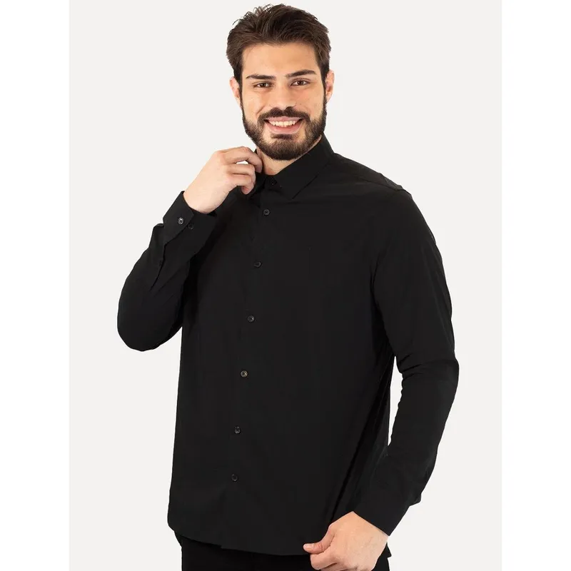 Camisa Calvin Klein Masculina Slim Essential Basic Logo Preta