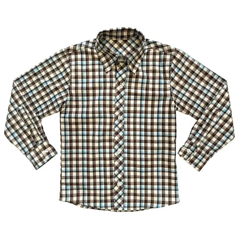 Camisa Juvenil Look Jeans Manga Longa Xadrez - 12 - MARROM