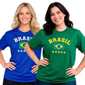 Kit 2 Camisetas Manga Curta Feminina Estampa Brasil