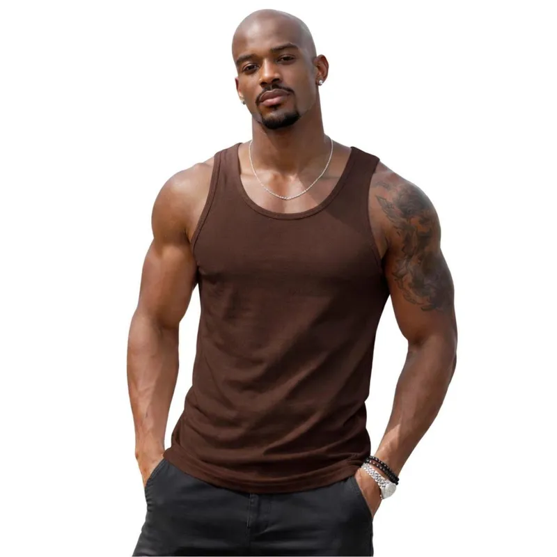 Camisa Regata Masculina de Algodão Camiseta Gola Redonda Lisa