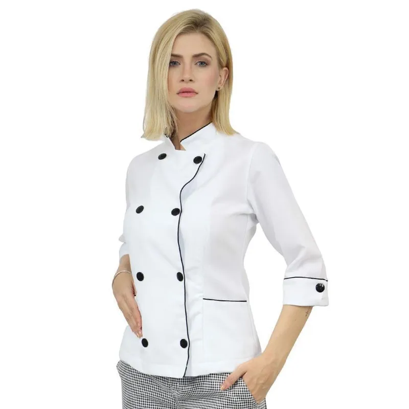 Camisa Feminina Manga 3/4 Algodão - Dolman Chefe Feminina Branca