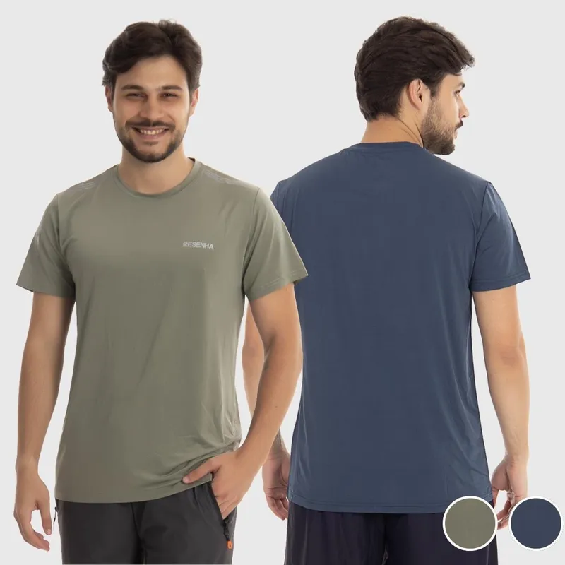 Kit 2 Camisetas Masculinas Poliamida Leve Respirável Detalhe no Ombro Resenha Sport