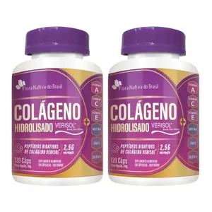 Kit 2x Colágeno Hidrolisado Verisol Vitaminas A C E Biotina Zinco Selênio 120 Caps Flora Nativa