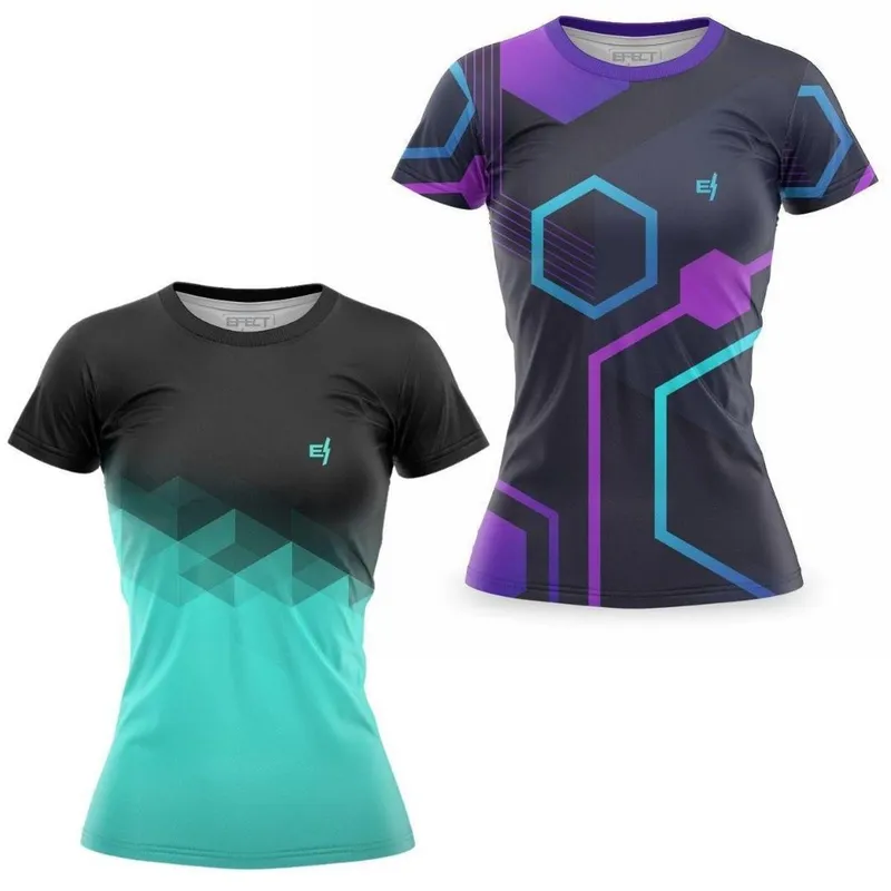 Kit 2 Blusa Feminina Caminhada Roupa de Academia Camisa Fitness Ciclismo Camiseta Esportiva Corrida