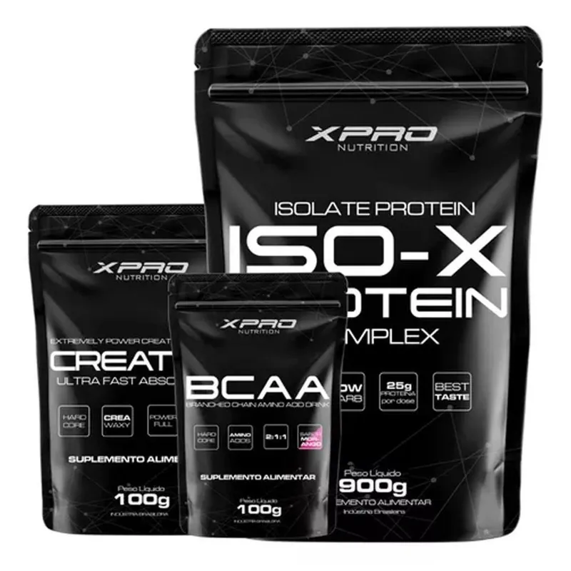 Kit ISO-X 900gr + Creatina 100gr + BCCA Morango 100gr - XPRO Nutrition