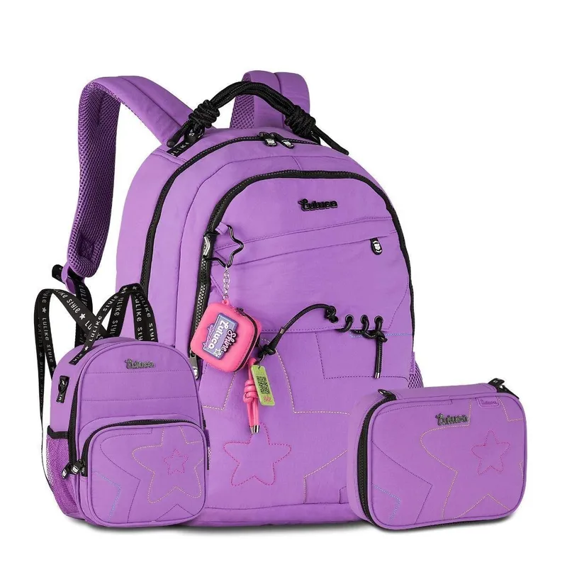 Mochila Luluca com Lancheira 2 em 1 e Estojo Box Grande