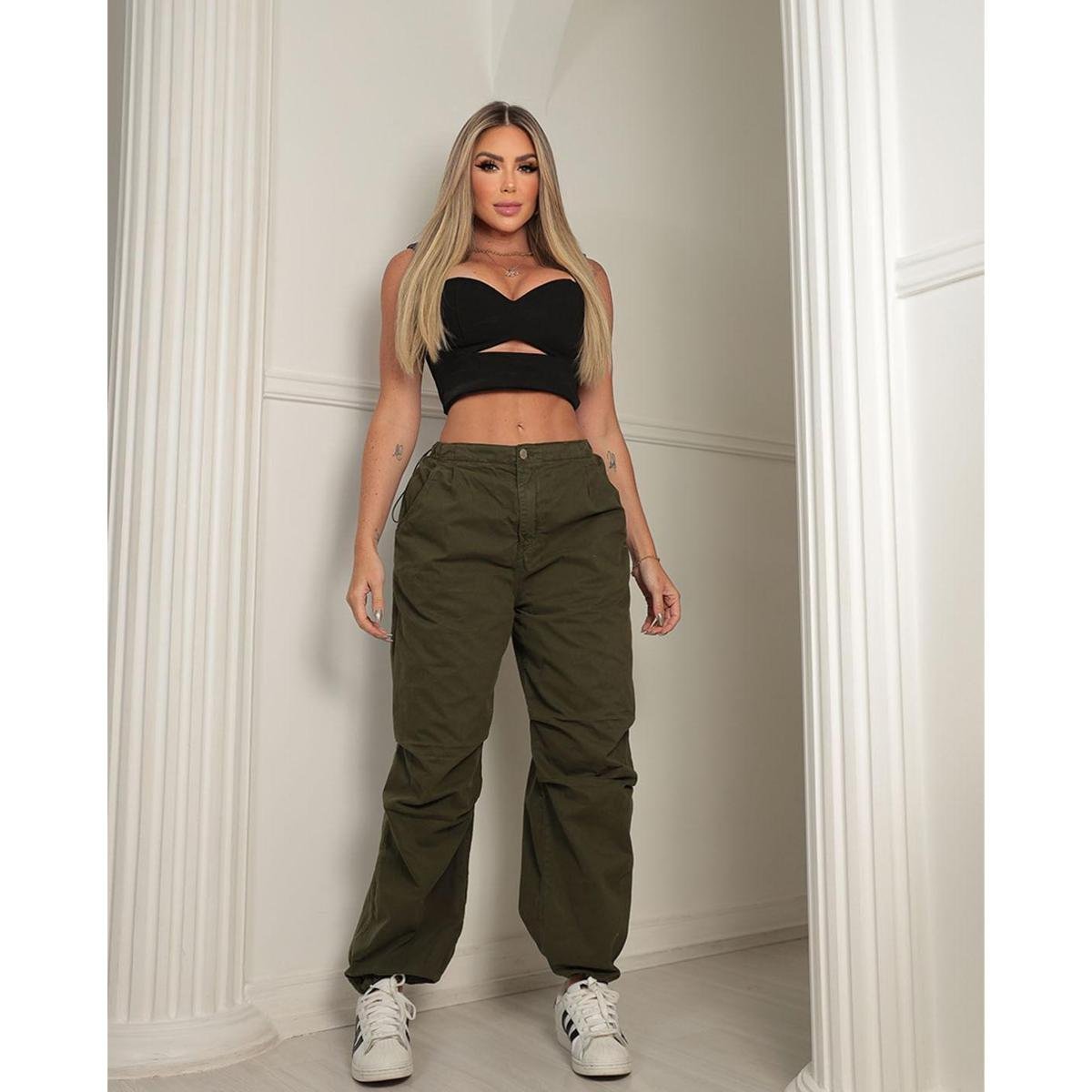 Calça Sarja Parachute Feminina Cintura Média com Reguladores 22704