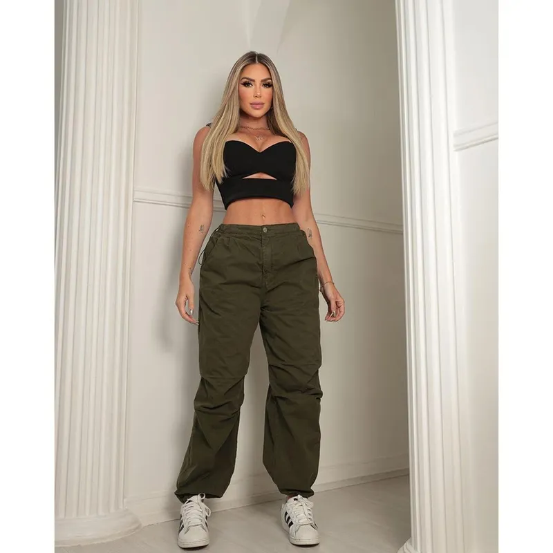 Calça Sarja Parachute Feminina Cintura Média com Reguladores 22704