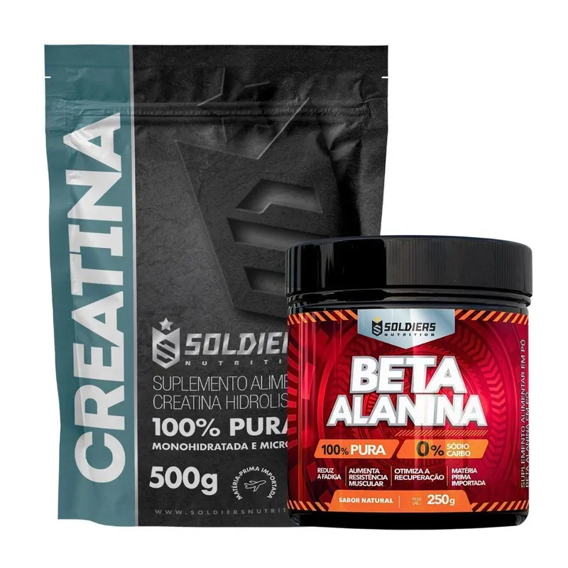 Kit: Beta Alanina 250g + Creatina Monohidratada 500g - 100% Pura Importada - Soldiers Nutrition