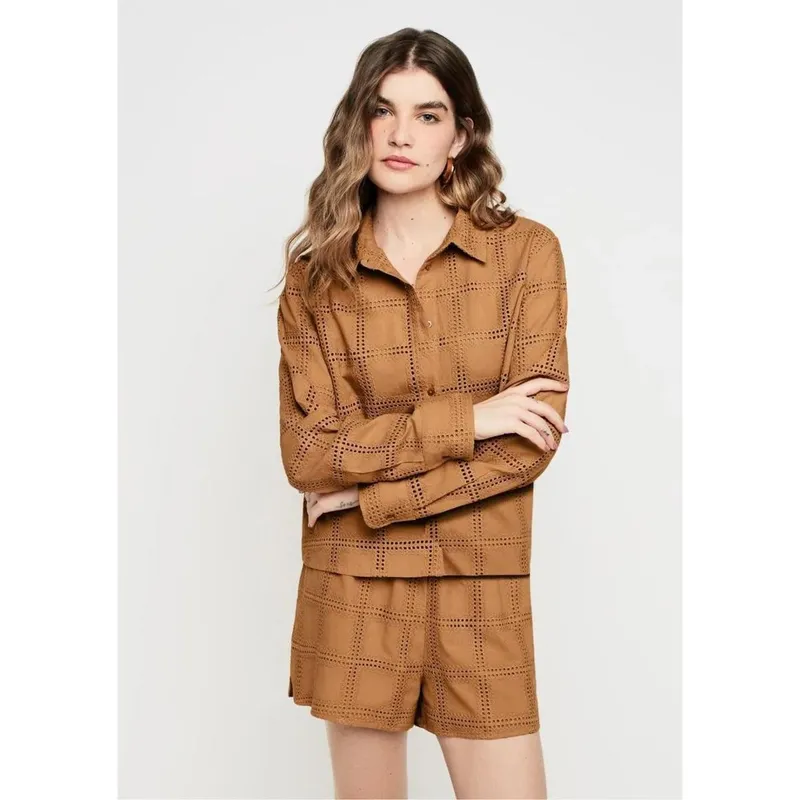 Camisa Dzarm Reta Em Laise Geométrica