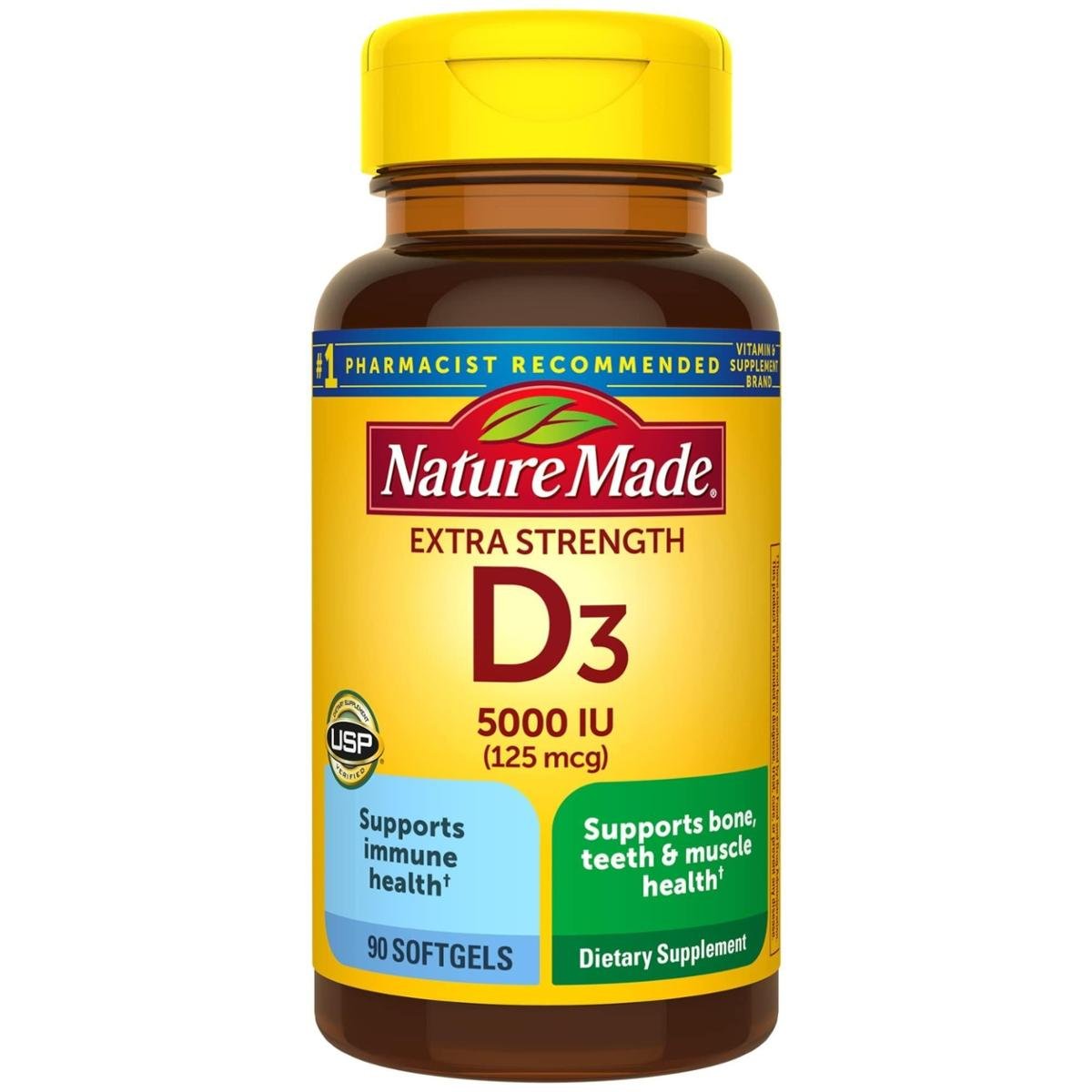 Suplemento Natural De Vitamina D3 5000 Ui 90 Cápsulas Gelatinosas