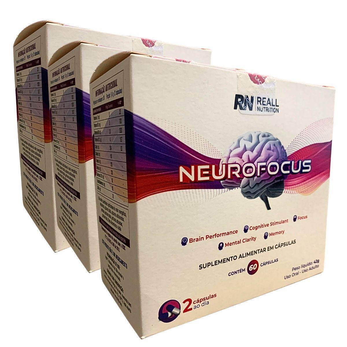 Combo 3 Neurofocus Concentração Foco Reall Nutrition 60 Caps