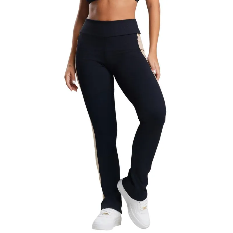 Calça Fitness Canelado Feminino Bella Fiore Academia Cintura Alta Poliamida Moda Fitness Musculação