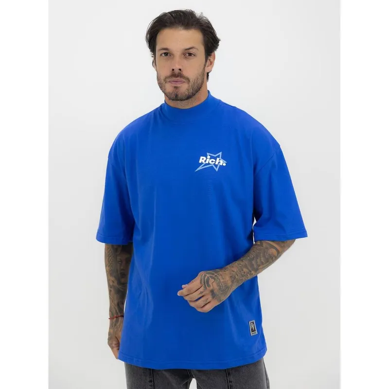 Camiseta Oversized Star Blue Streetwear Algodão Premium Azul Royal