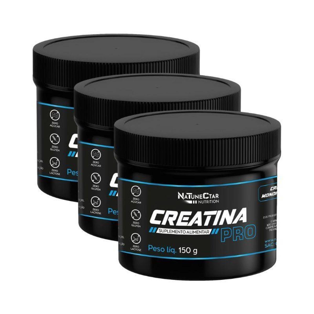 Kit Creatina Pro Monohidratado Pó Natunéctar 150g – 3 unidades