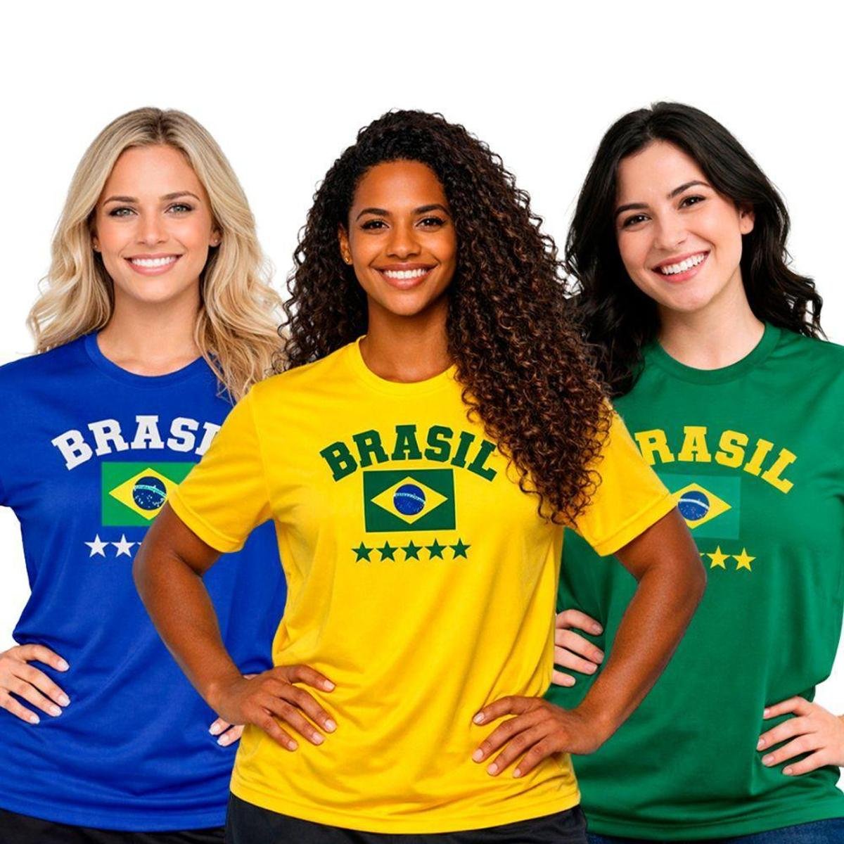 Kit 3 Camisetas Manga Curta Feminina Estampa Brasil