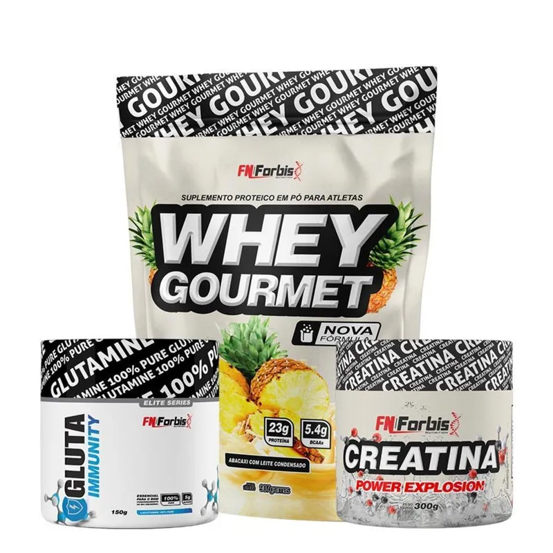 Kit Whey Protein Gourmet Refil + Creatina 300g + Gluta Immunity 150g - FN Forbis