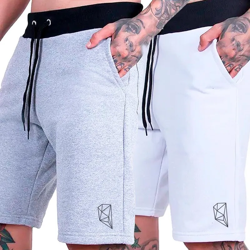 Kit 2 Bermudas Moletom Shorts Masculino Reforçado Treino Fit Pre Historic