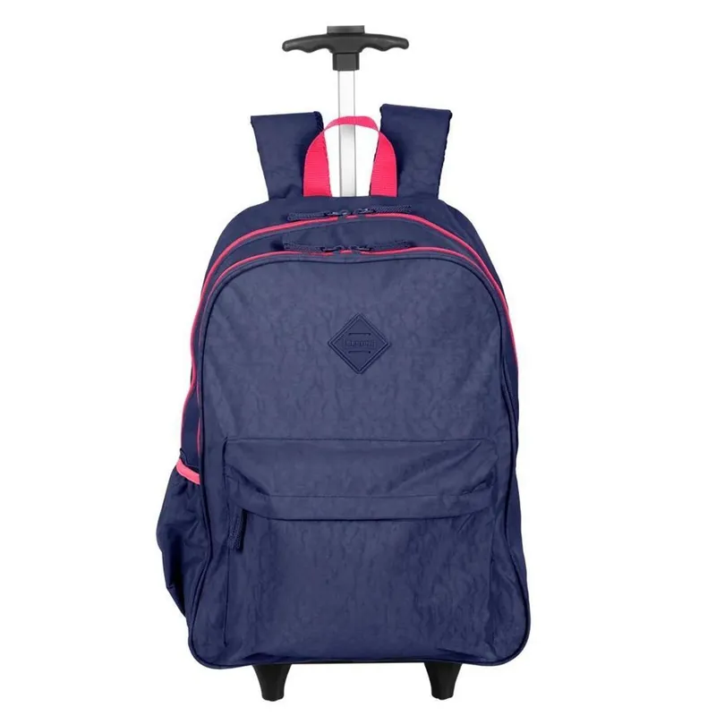 Mochila Sestini Com Carrinho Rolling Crinkle Azul Marinho