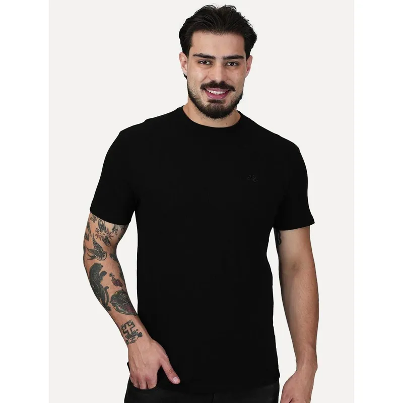 Camiseta Ellus Masculina Viscose Piquet Classic Signature Preta
