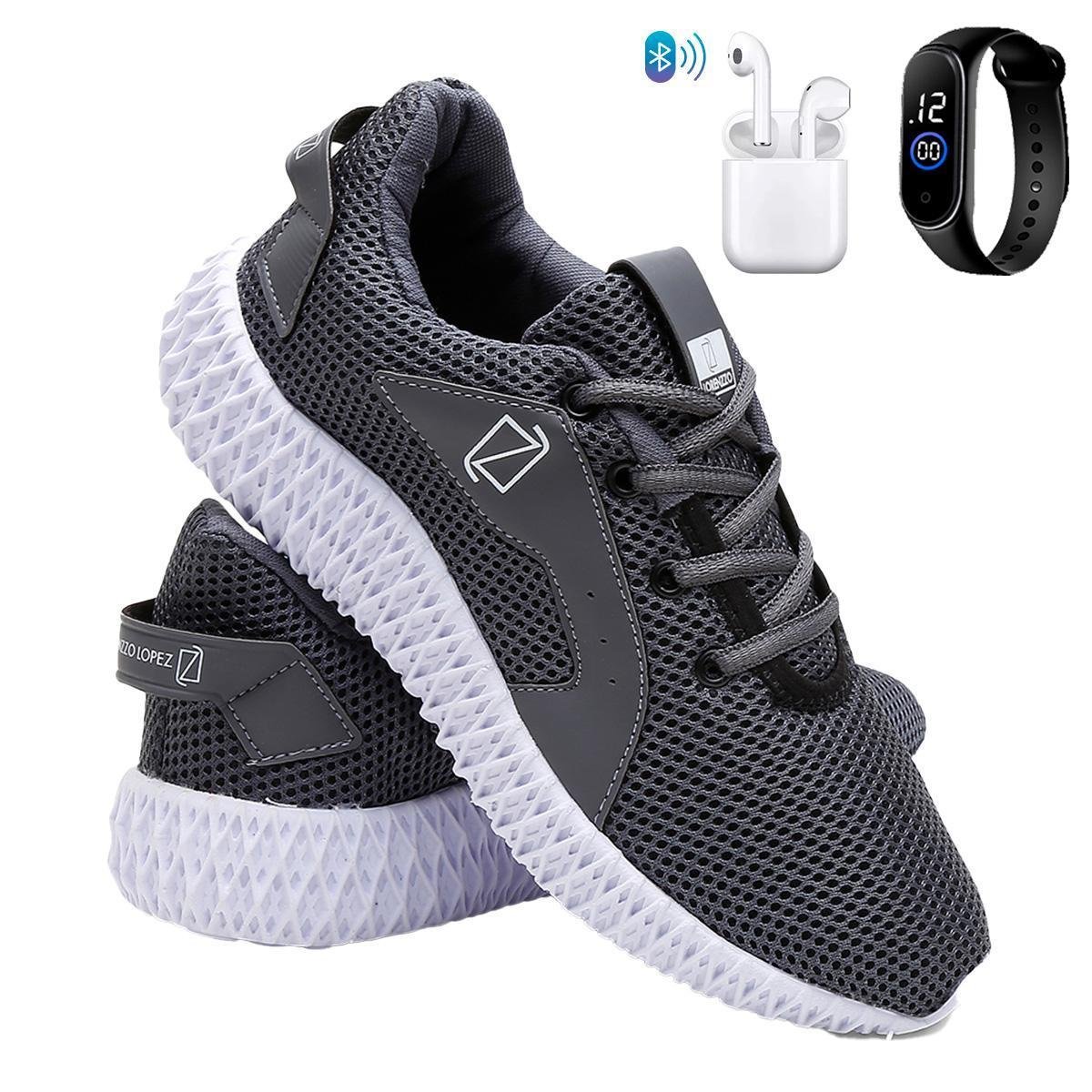 Kit Tênis Para Corrida e Academia Masculino Super Leve e Macio + Fone + Relógio