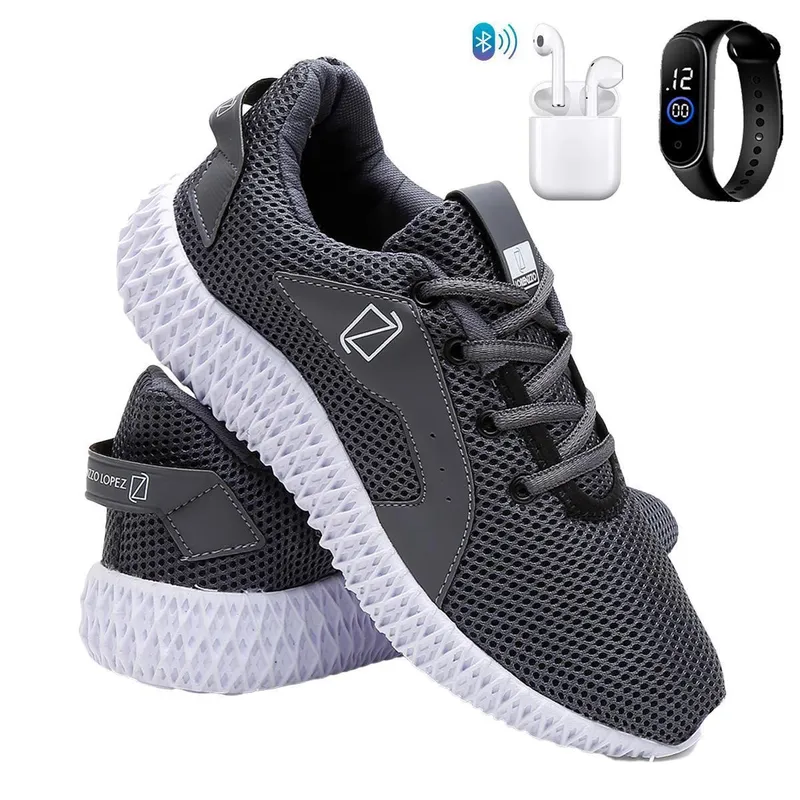 Kit Tênis Para Corrida e Academia Masculino Super Leve e Macio + Fone + Relógio