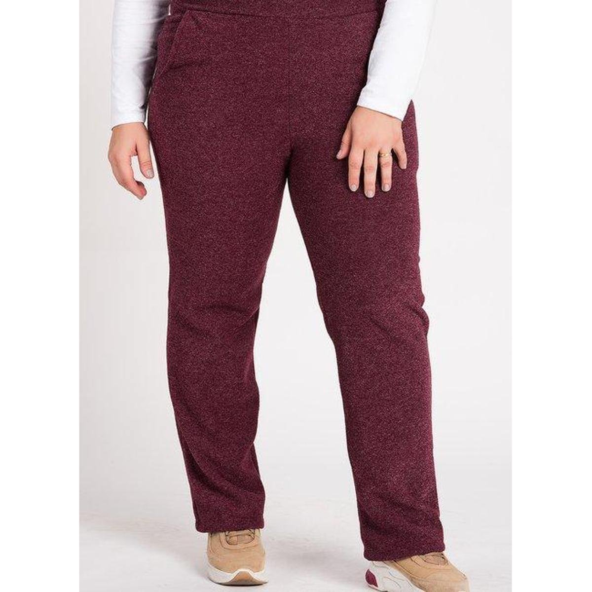 Calça Feminina Plus Size Bouclê Cós Elástico Bolsos Frente - Serena