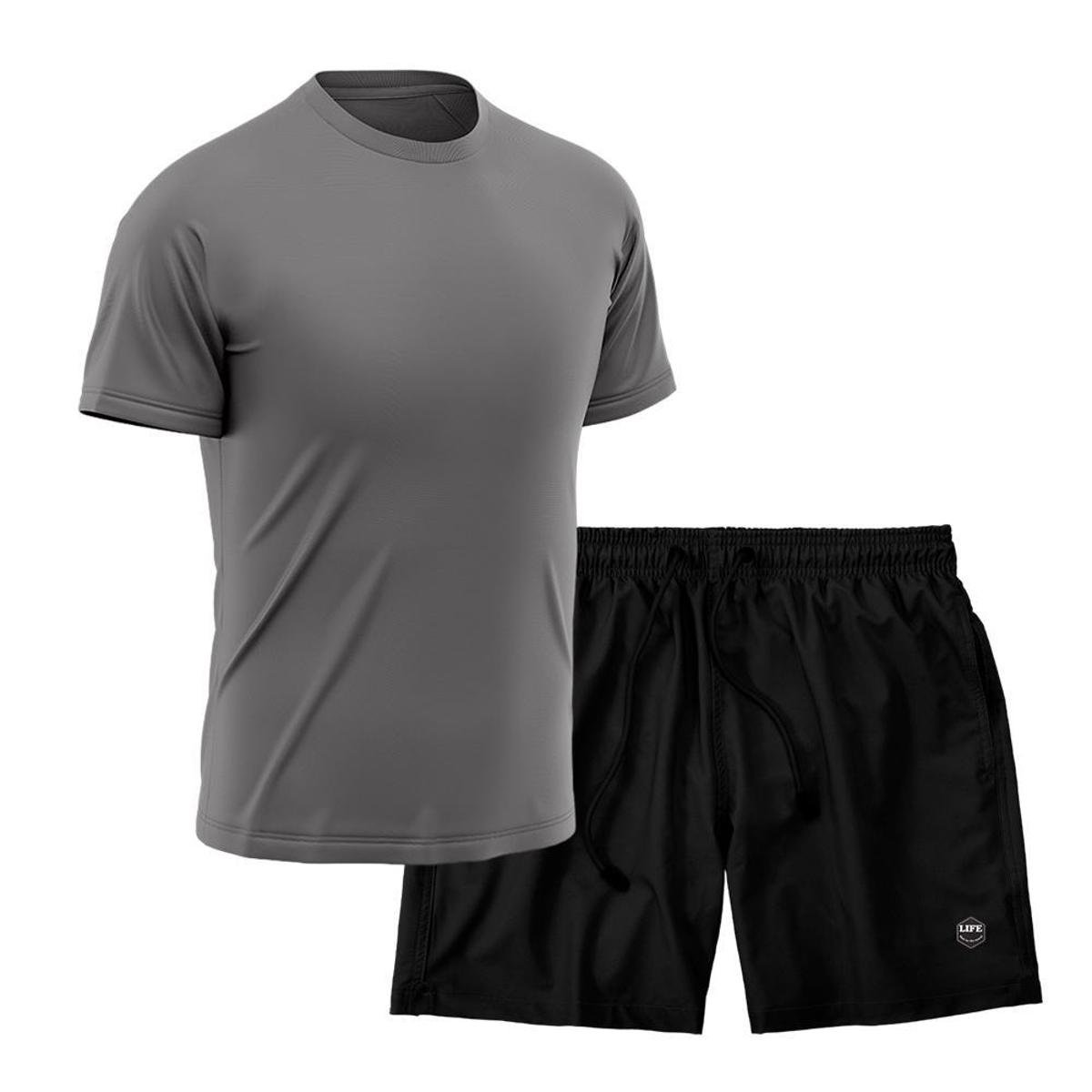 Kit Camiseta Academia + Bermuda Mauricinho- Cinza