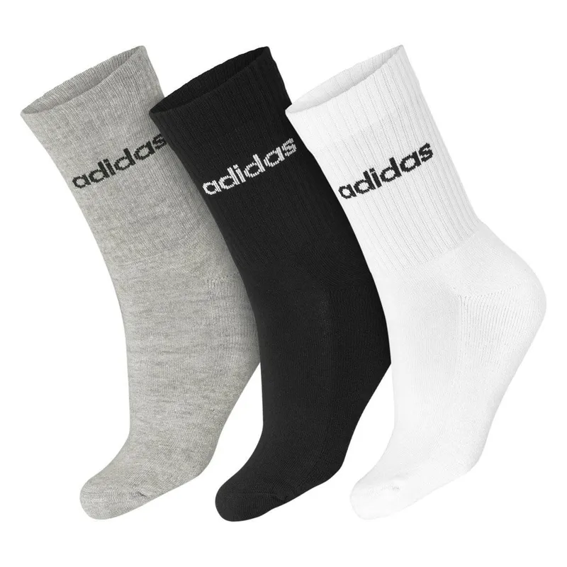 Meia Adidas C Lin Crew - Pack com 3 Pares - Cinza Preto e Branco