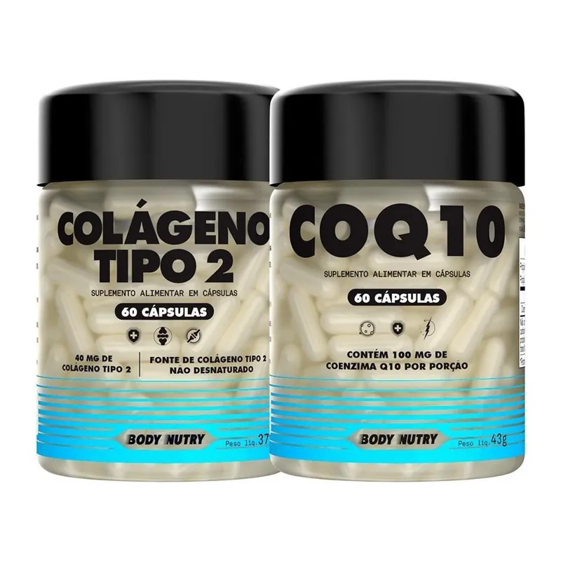 Kit Colageno Tipo 2 60 Caps Coenzima Q10 60 Caps Vitaminas e Minerais