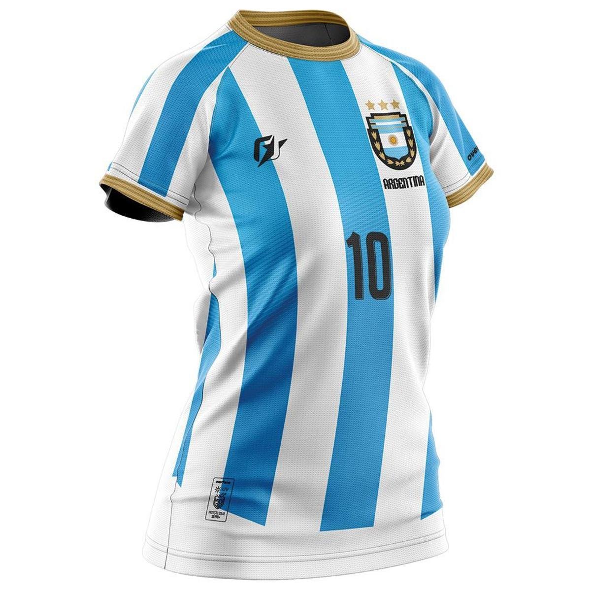 Camiseta Baby Look Filtro UV Argentina Albiceleste Tri Campeã