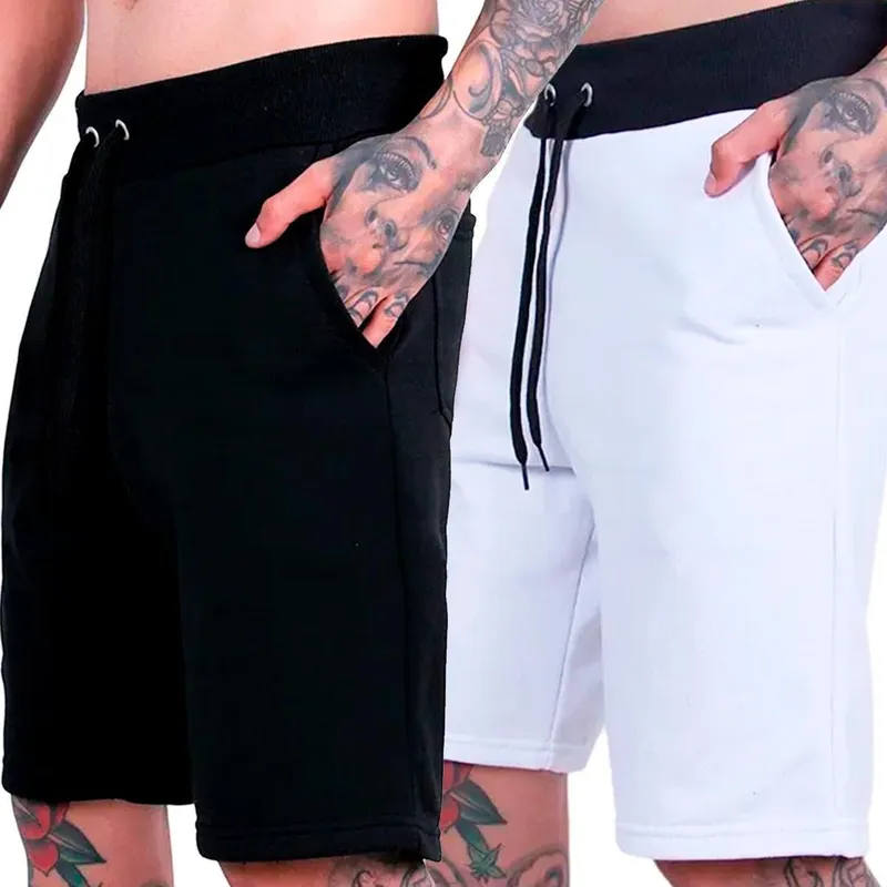 Kit 2 Bermudas Moletom Short Masculino Liso Básico Treino Fit