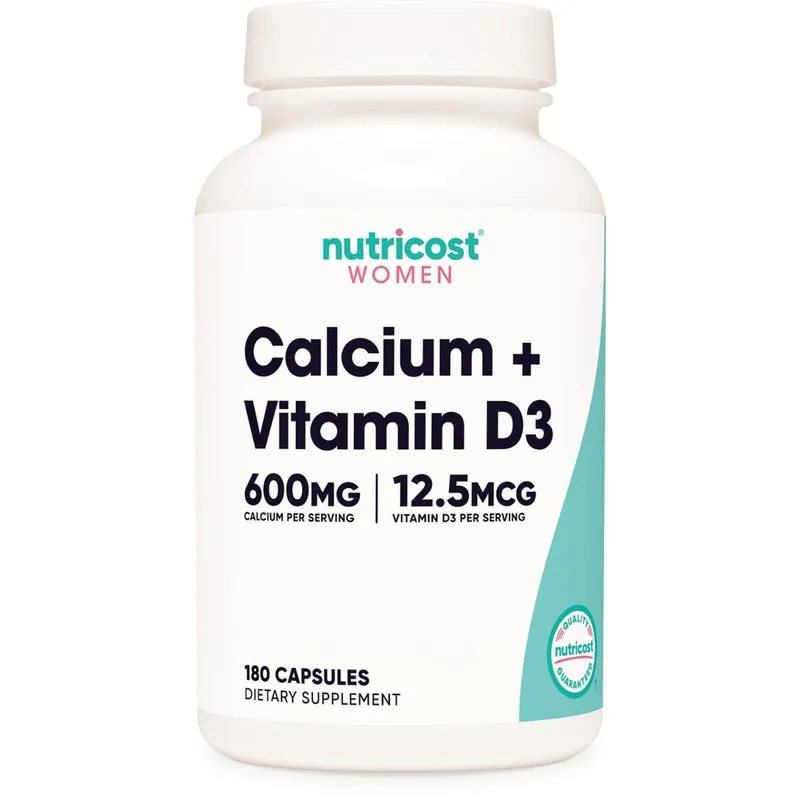 Suplemento Nutricost Calcium 600 mg + Vitamina D3 12,5 mcg 180 cápsulas