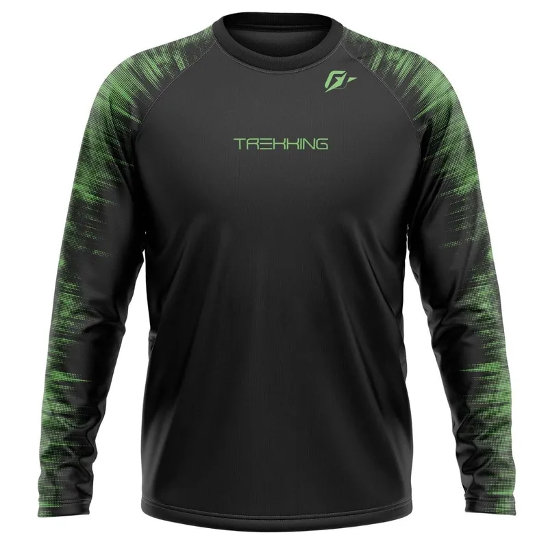 Camiseta Manga Longa Unissex Trekking Tecnodots Preto Verde