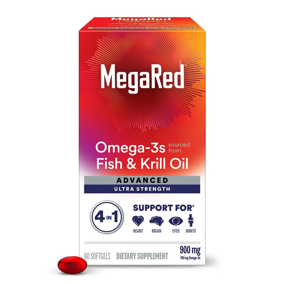 Suplemento Óleo de Peixe MegaRed + Óleo de Krill 900 mg Omega 3 60 Cápsulas Gelatinosas
