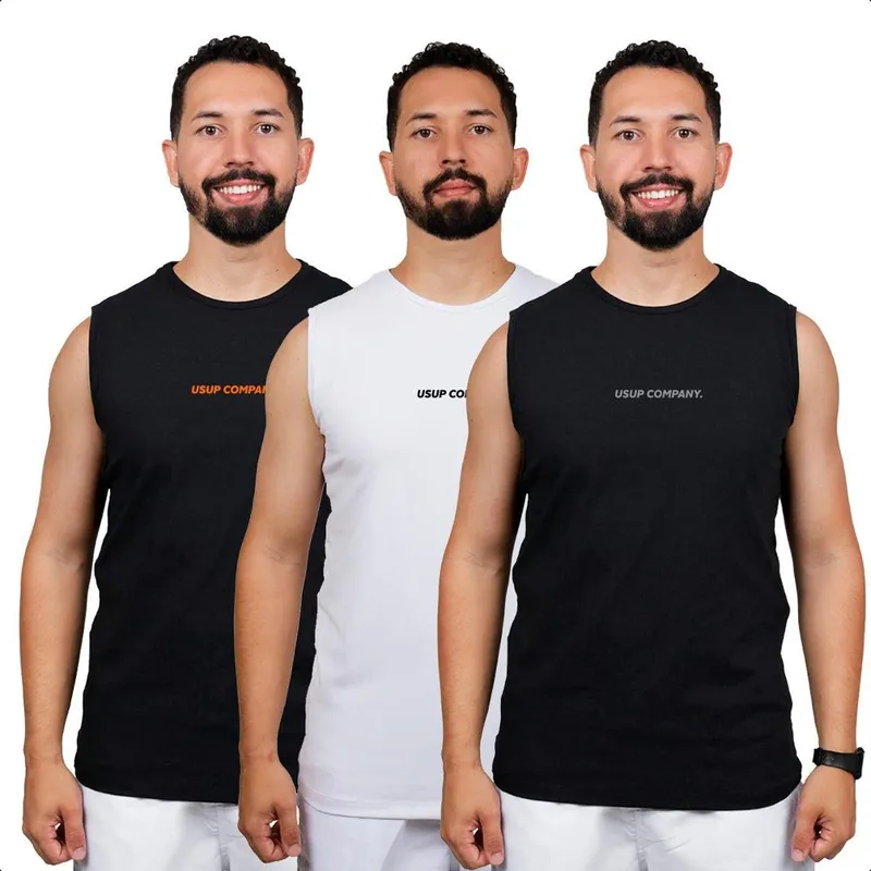Kit de 3 Camisa Regata Masculina Camiseta Cavada