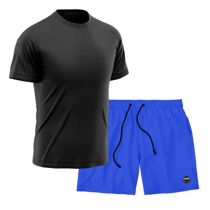 Kit Camiseta Academia + Bermuda Mauricinho Tactel- Preto