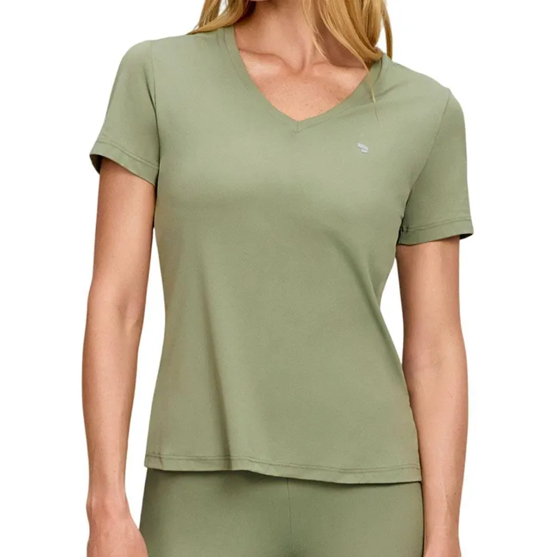 Camiseta Feminina Alto Giro Gola V Verde Alecrim - 25317