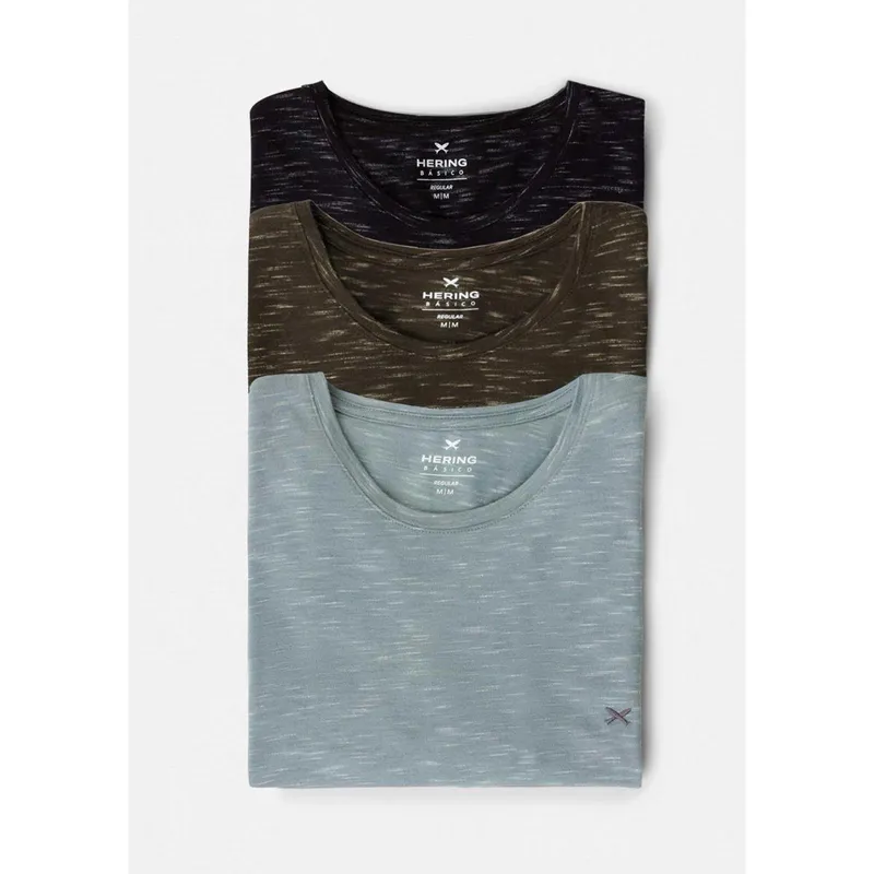 Kit 3 Camisetas Básicas Masculinas Em Malha Jet Com Bordado