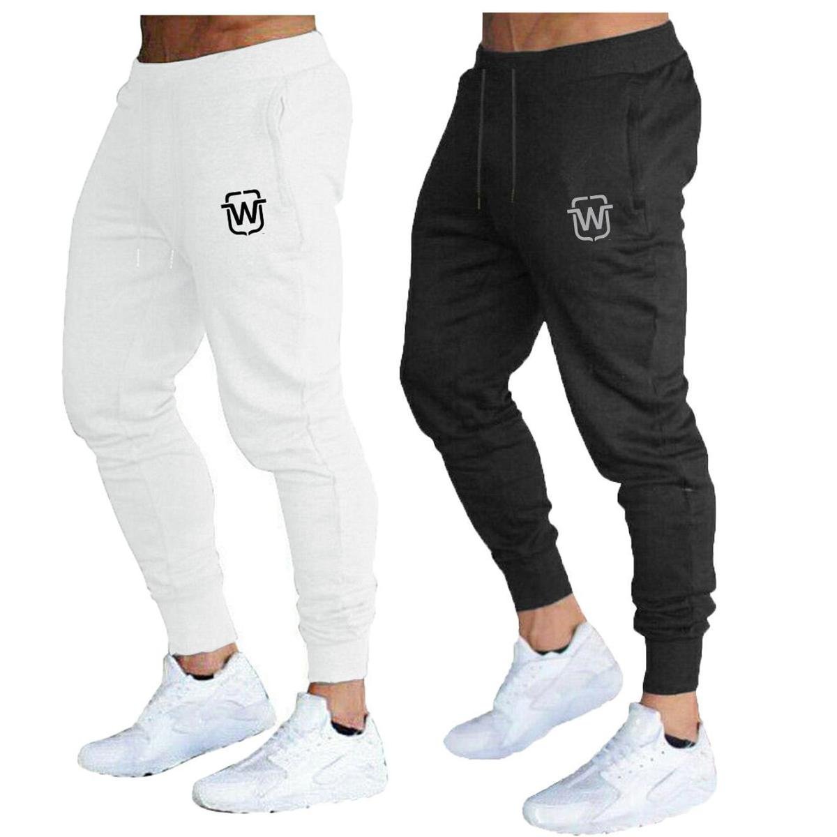 KIT COM 02 CALÇAS DE MOLETOM MASCULINA PLUS SIZE SLIM SPORT WOOKS - M10p-BRANCO-PRETO-G4