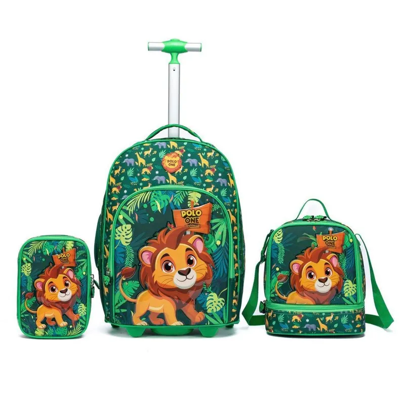 Kit Mochila Rodinha Dino Guitarra Estojo Organizador Lancheira Térmica 33 Litros