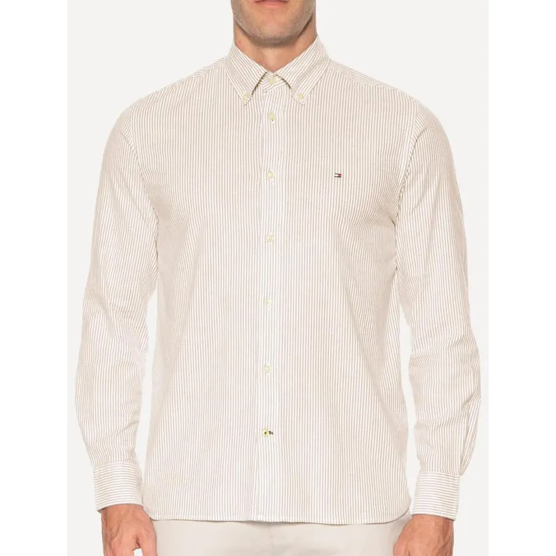 Camisa Tommy Hilfiger Masculina Regular Oxford Striped Cáqui